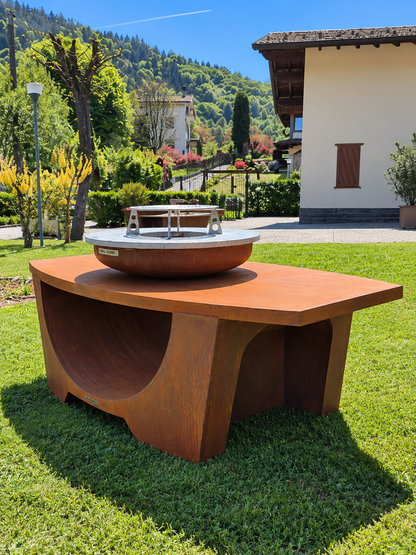 Barbecue Axis in Corten - con piano cottura in pietra lavica
