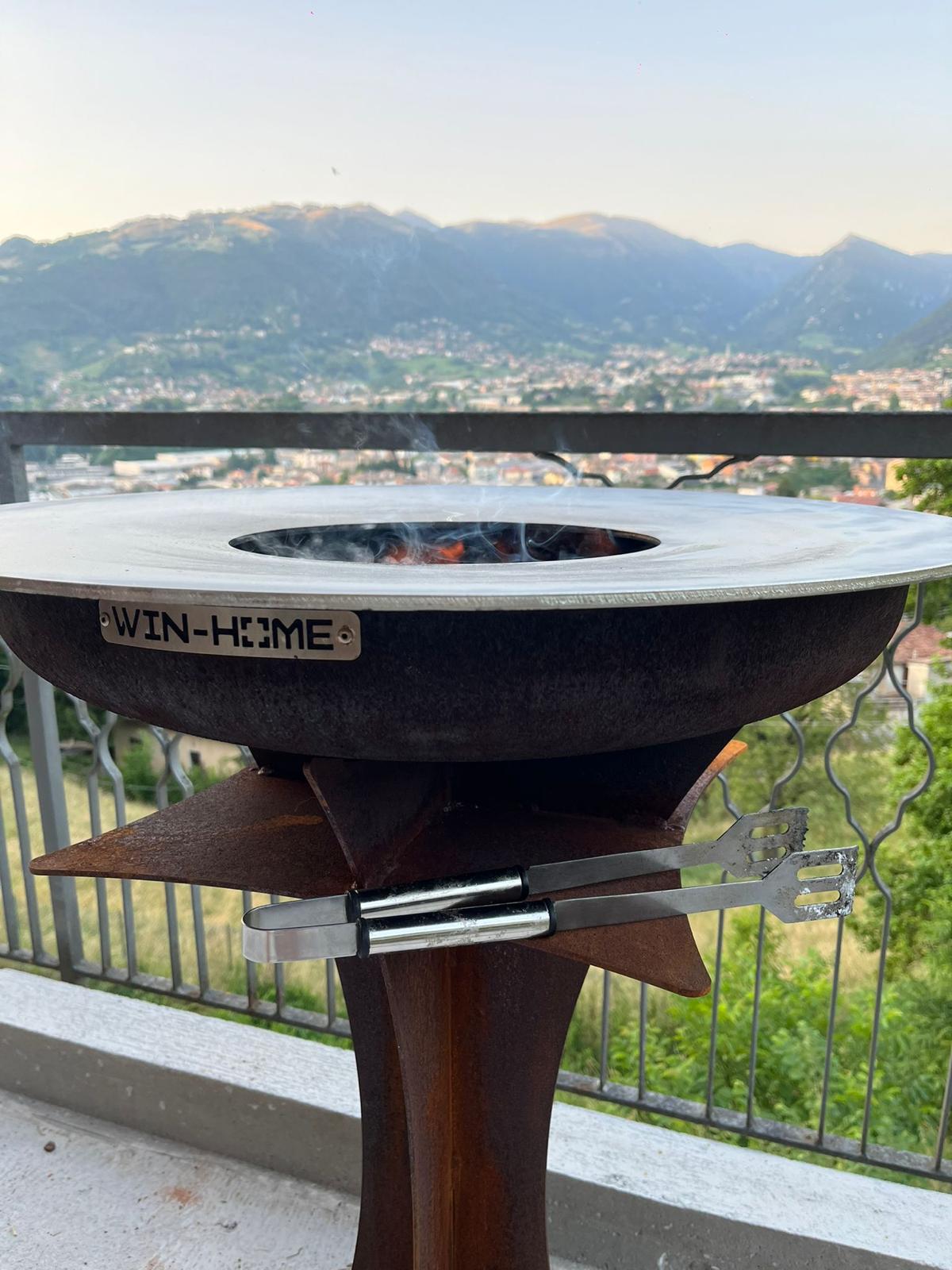 Barbecue Tower in corten con piano cottura in pietra lavica
